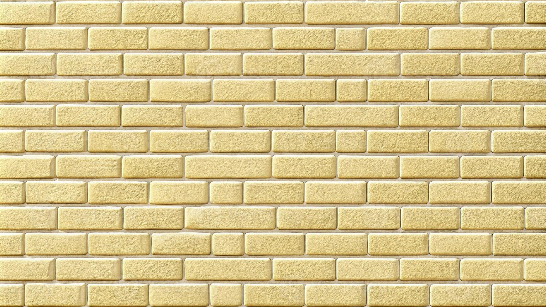 Decorative yellow brick wall with seamless texture, tilted angle perspective photo