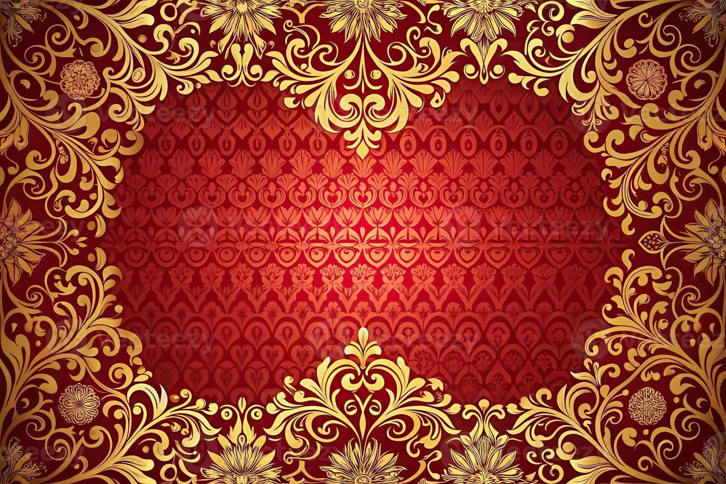 Decorative red and gold ornate background with intricate floral pattern Depth of Field photo