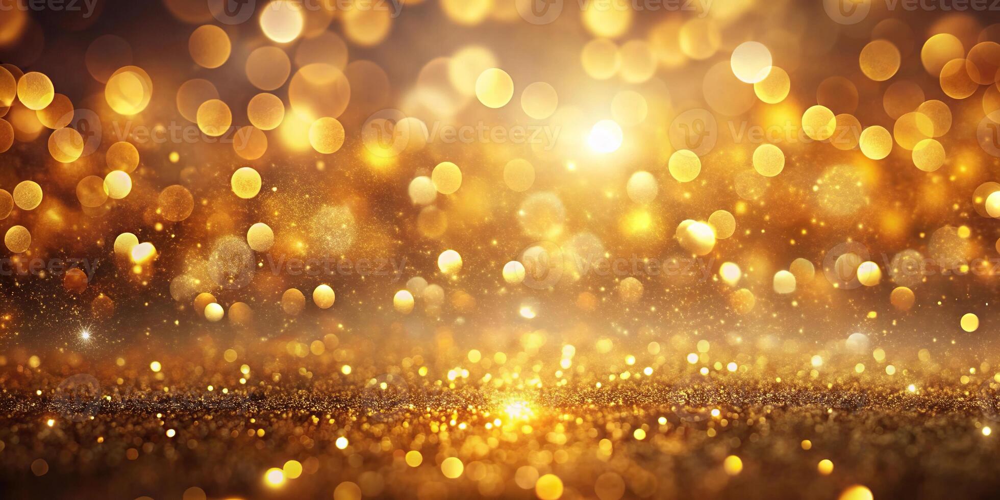 Defocused abstract gold glow background with bokeh effect photo