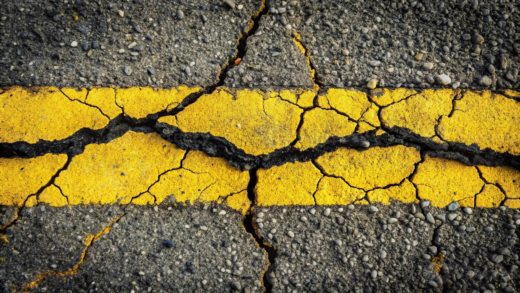 Cracked asphalt road with painted marking photo