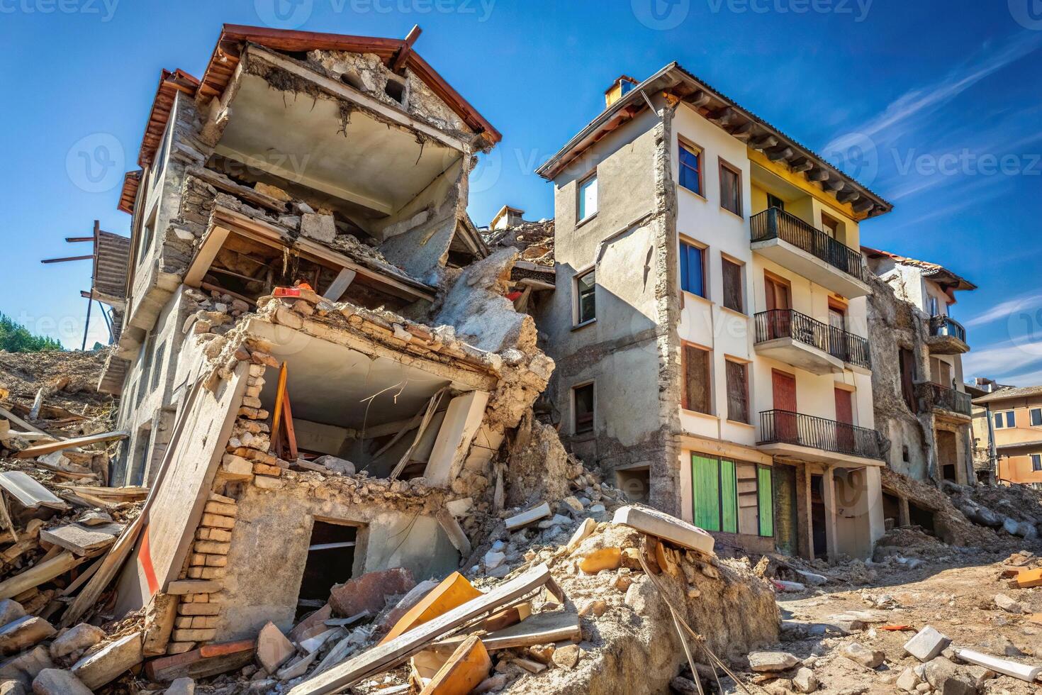 Depth of Field Earthquake causing buildings to collapse photo