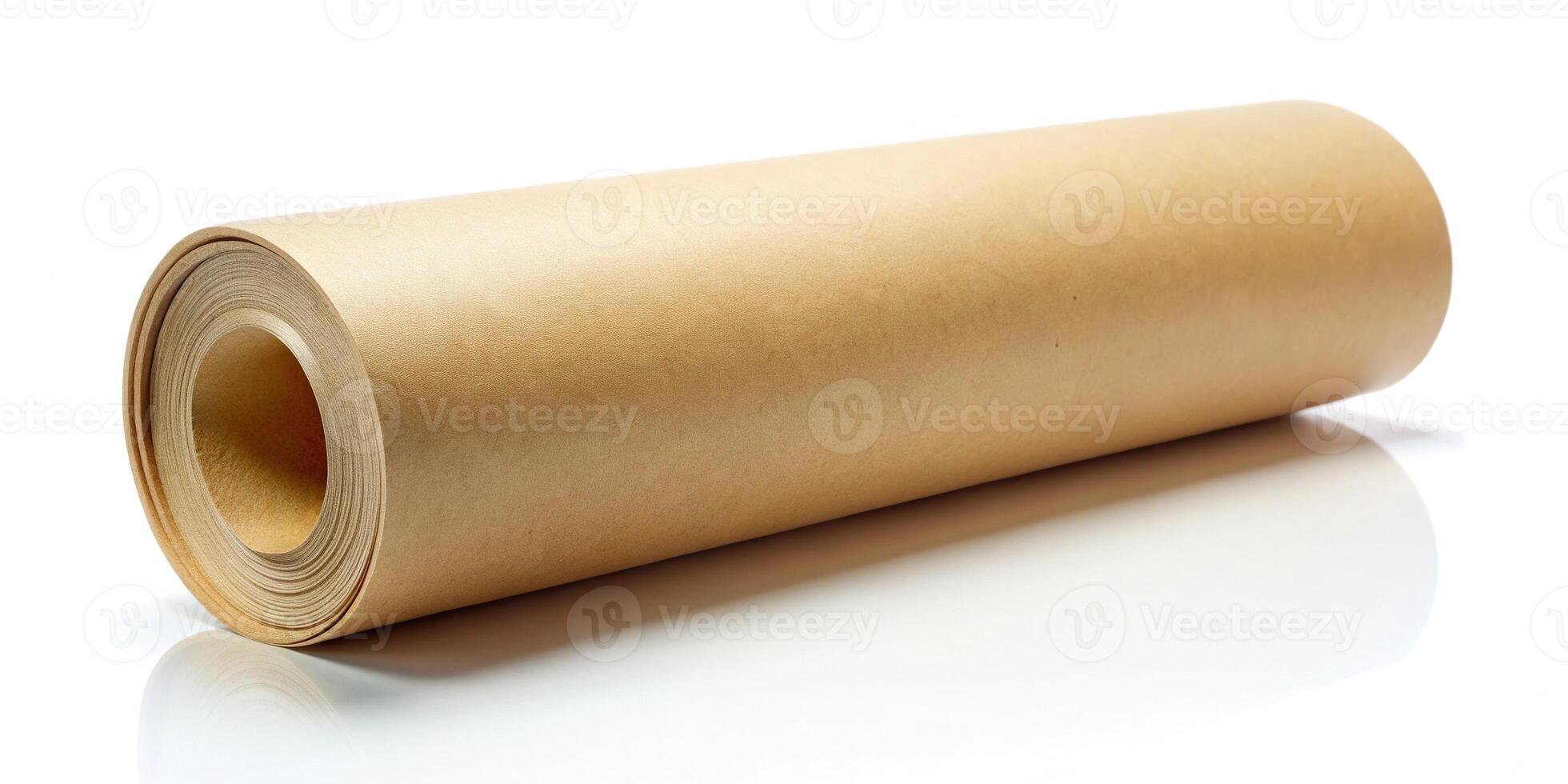 Craft paper roll isolated on white background with fisheye effect photo