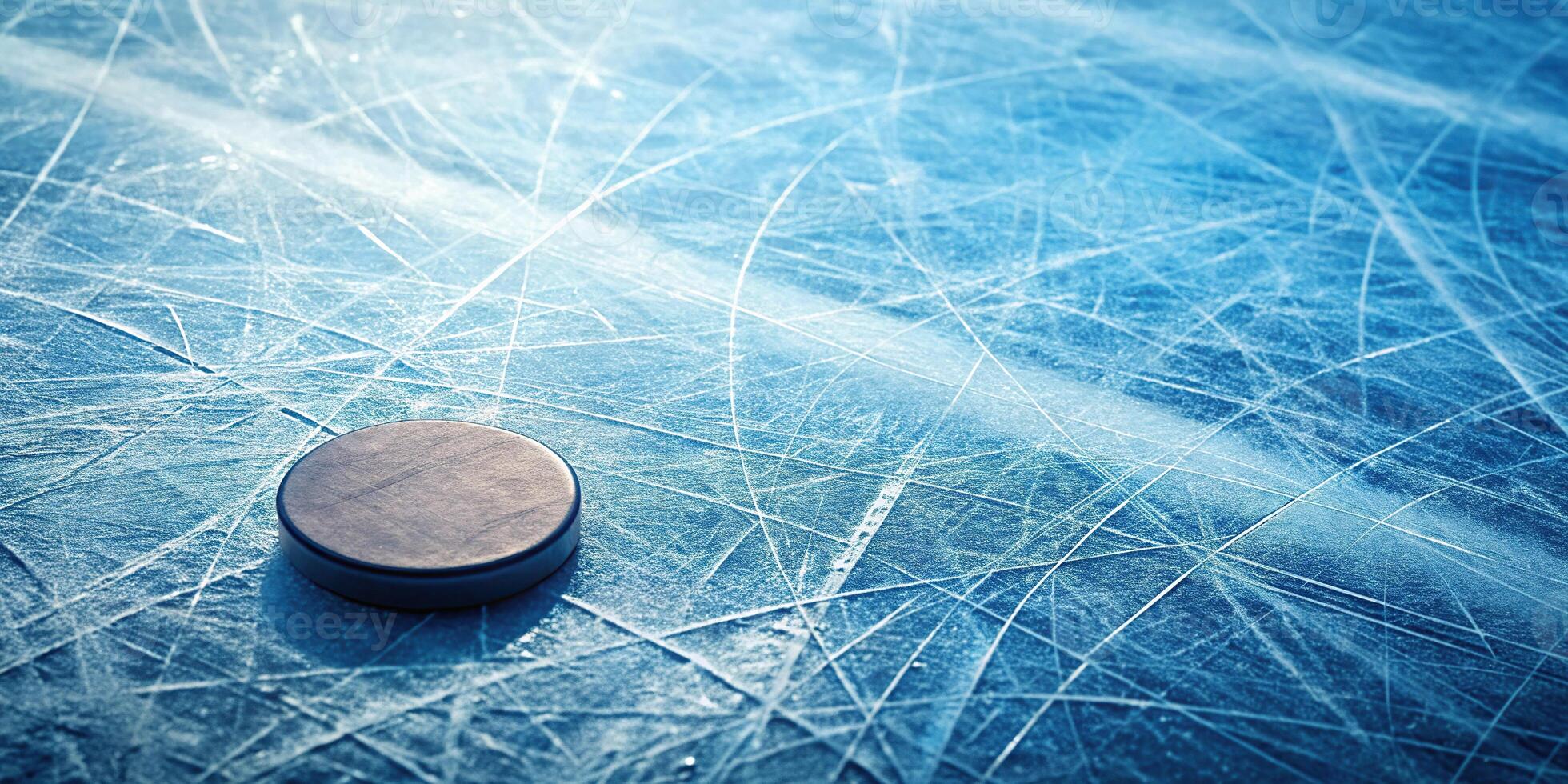 Depth of field ice hockey texture on light blue background photo
