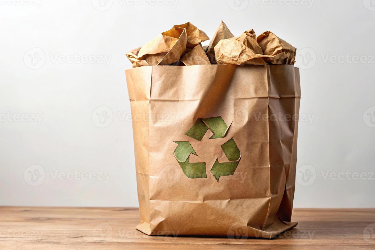 Ecological paper waste bag for sorted garbage recycling photo