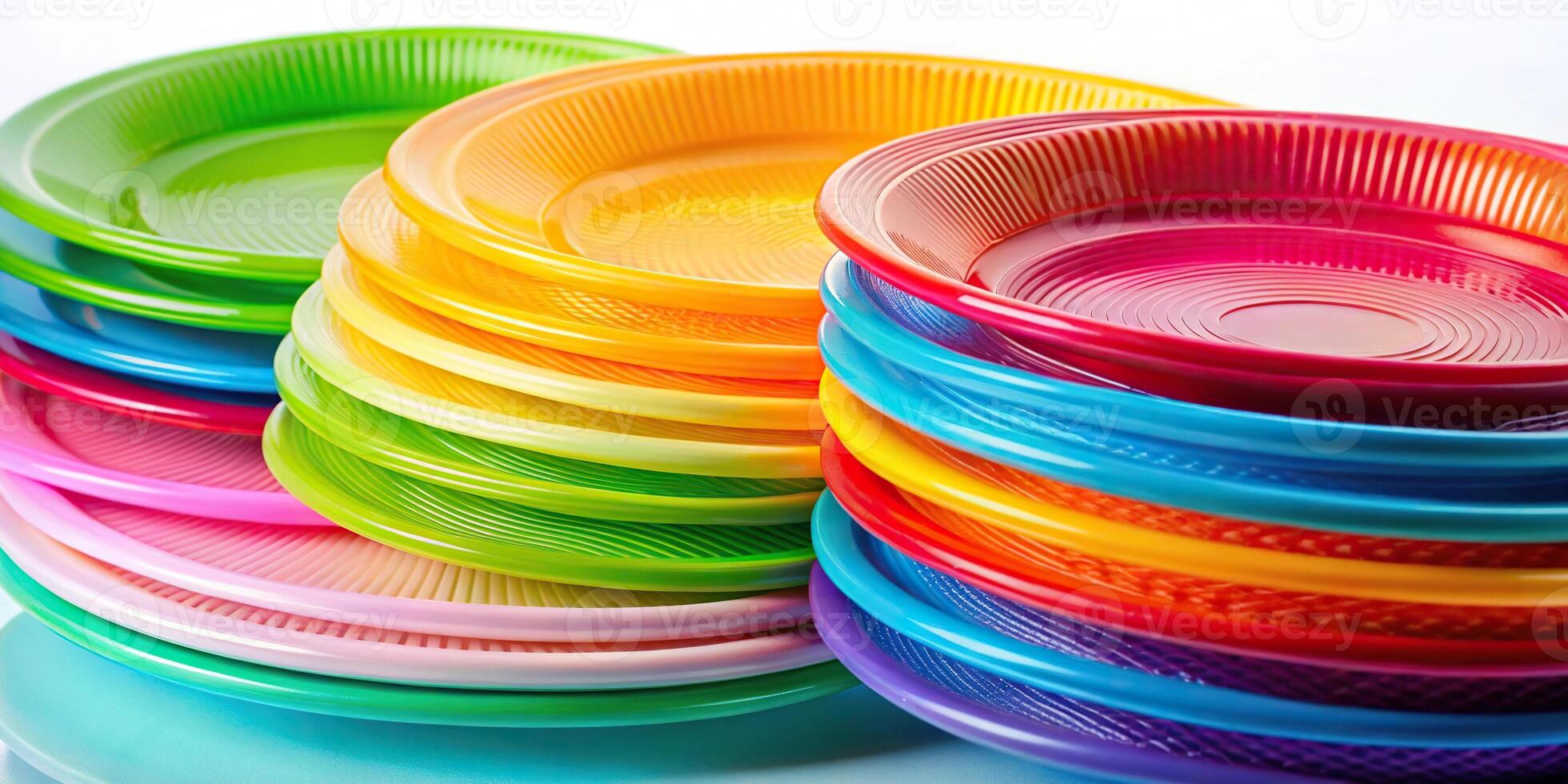 Disposable bright plastic plates stacked photo