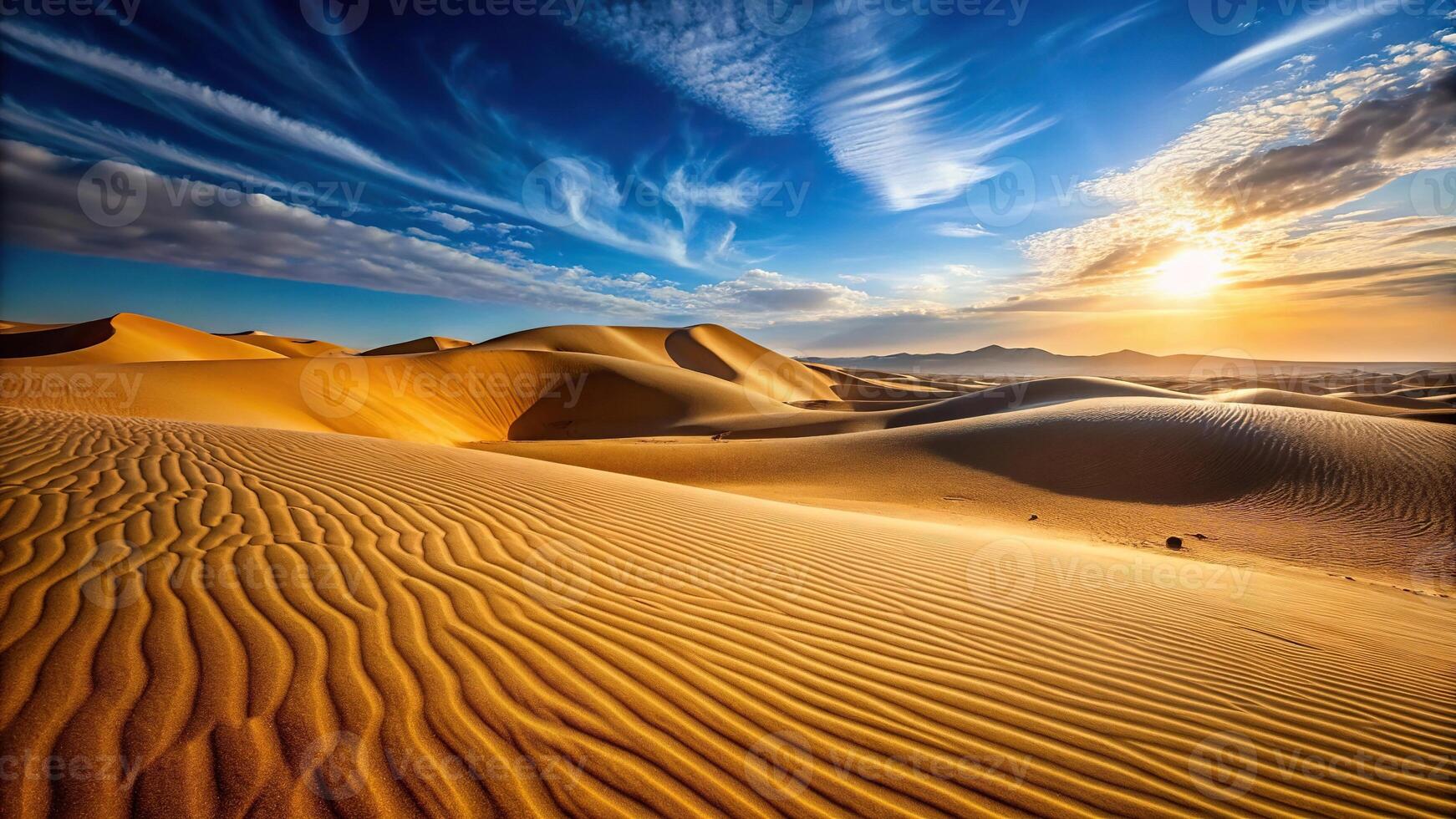 Desert landscape with sand dunes and clear sky silhouette photo
