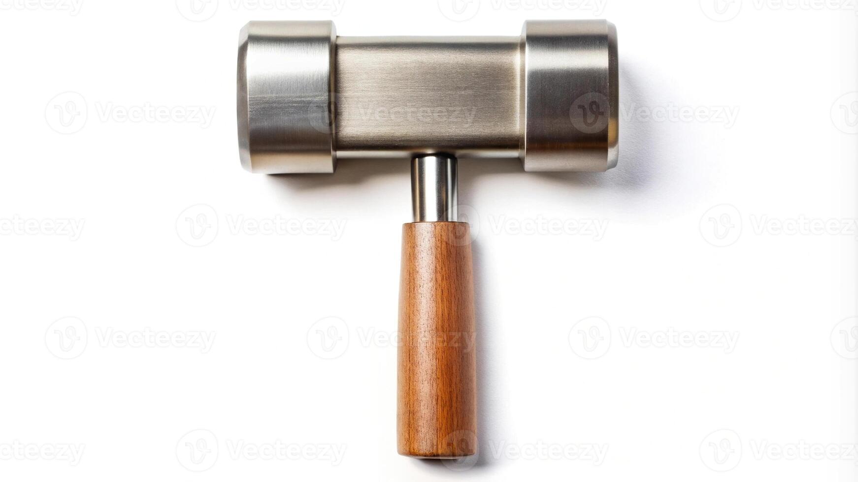 dual sided metal meat mallet isolated on white symmetrical photo