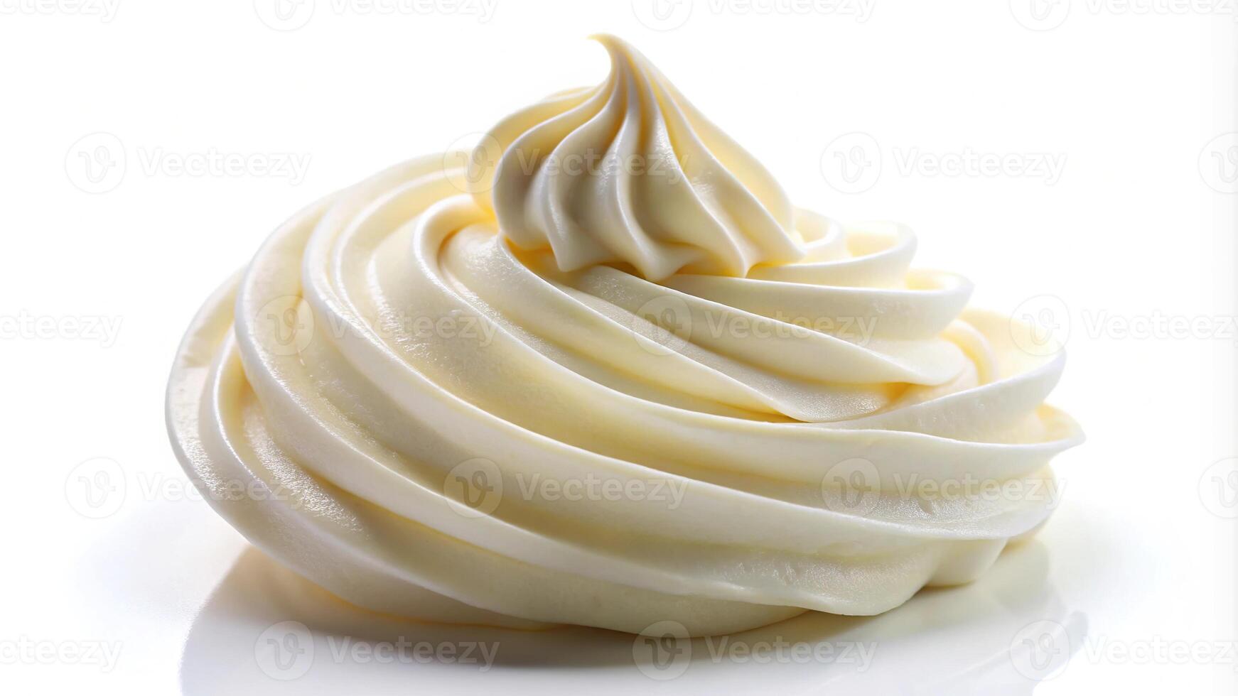 Delicious fresh sweet cream in a tilted angle, isolated on white background photo