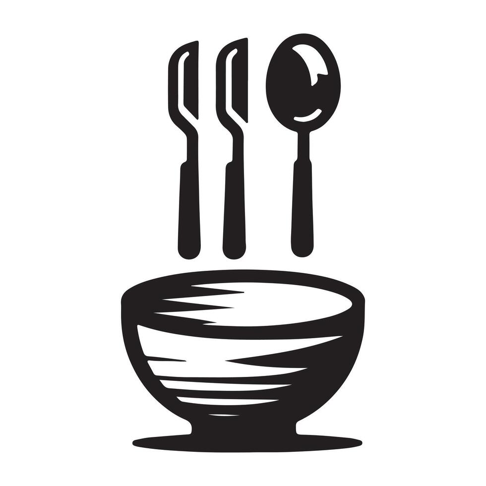 Soup bowl,cutley,spoon in white background. vector