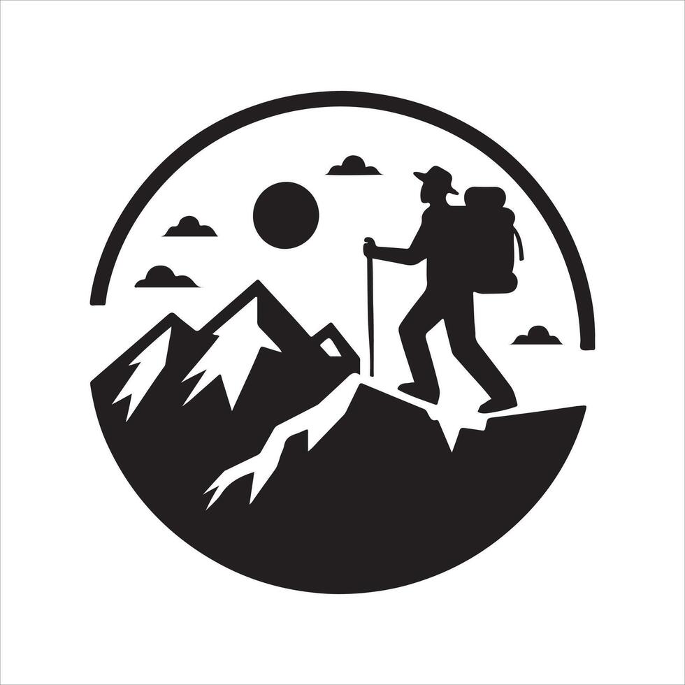 Hiking man at top of mountain peak success,winner, vector