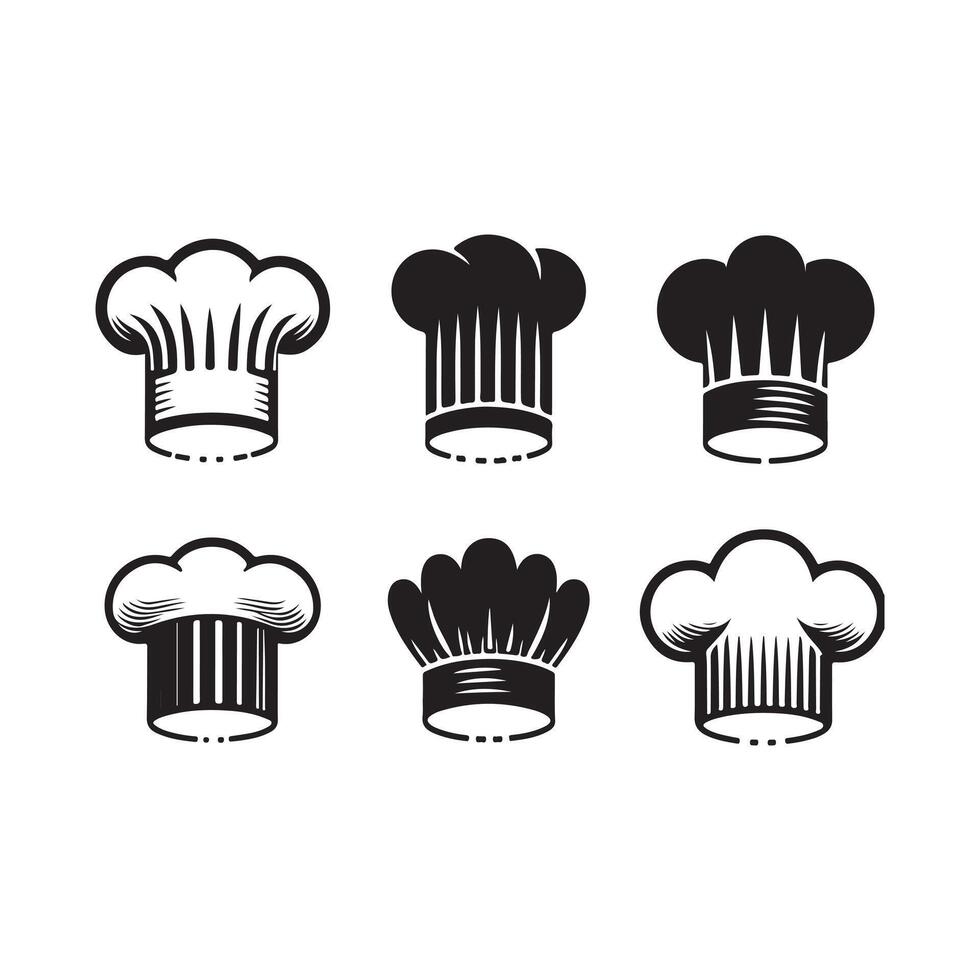 chef hat icon set silhouette vector