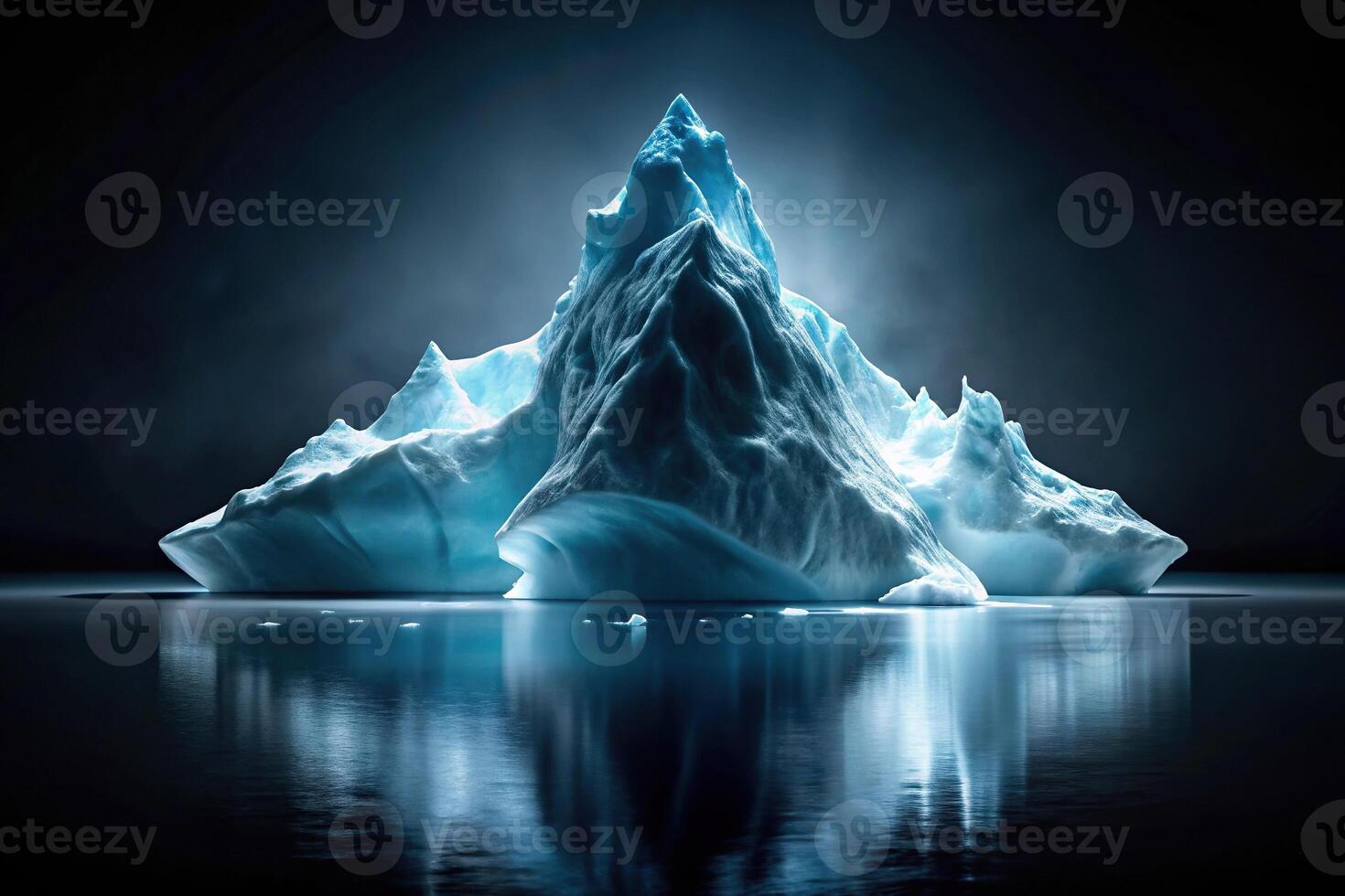 dark ice illuminated with stream of light on black background photo