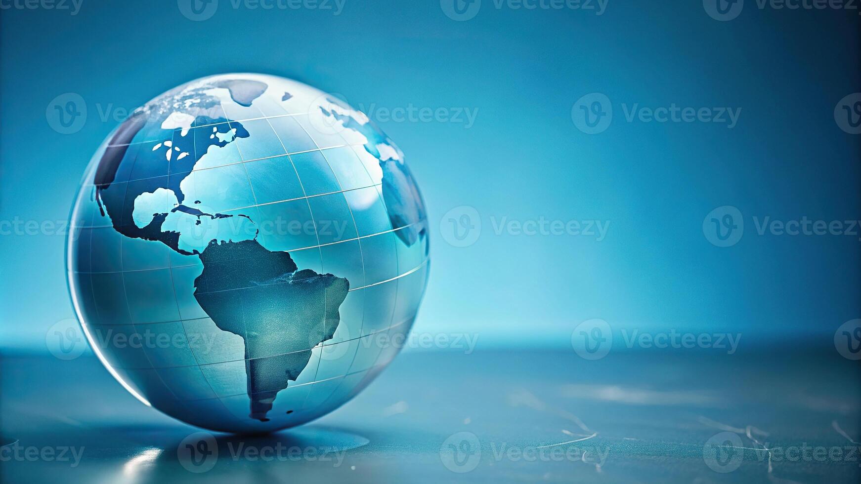 3D rendering of a light blue globe on a solid blue background photo