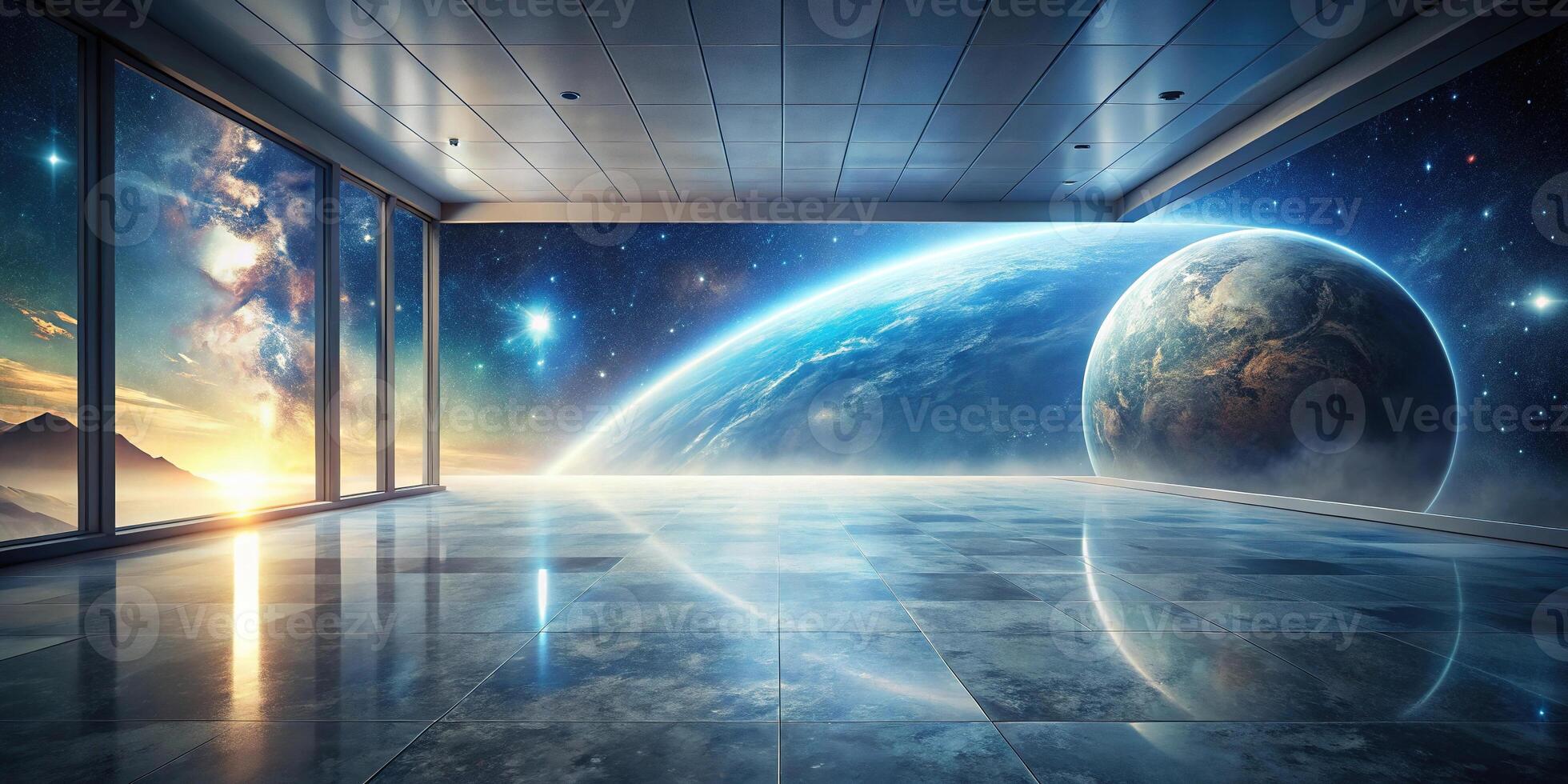 dreamlike space scene with bending reality photo