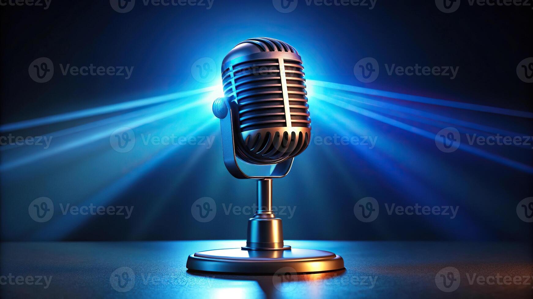 Credible podcast microphone with volumetric lighting and bright leading lines photo