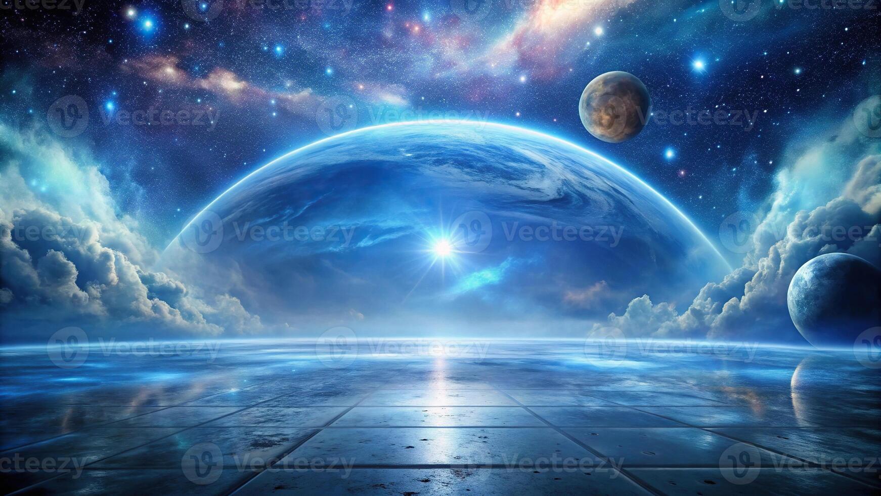 dreamlike space scene with bending reality reflected photo