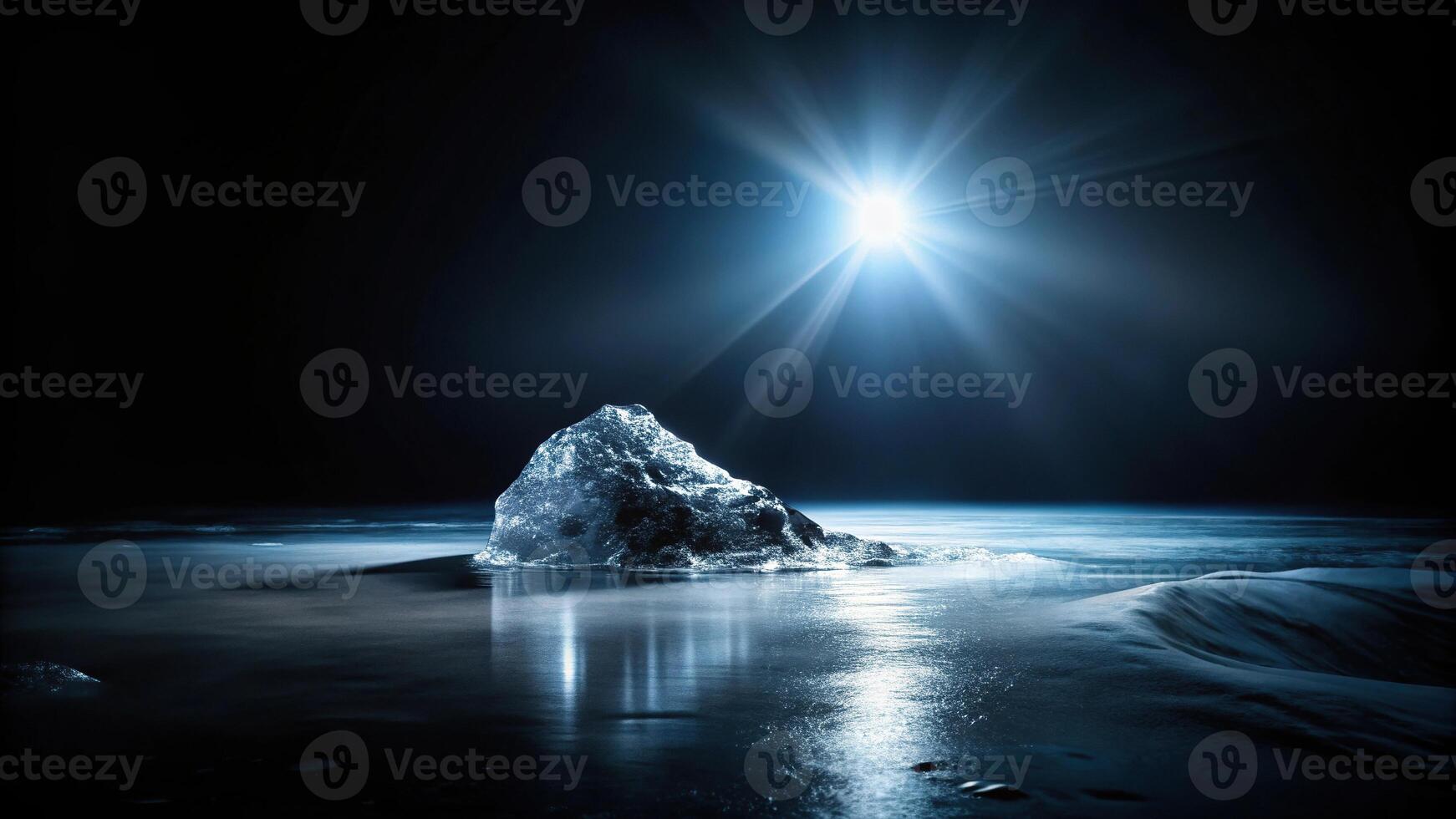 Dark ice illuminated by stream of light, creating a striking silhouette effect photo