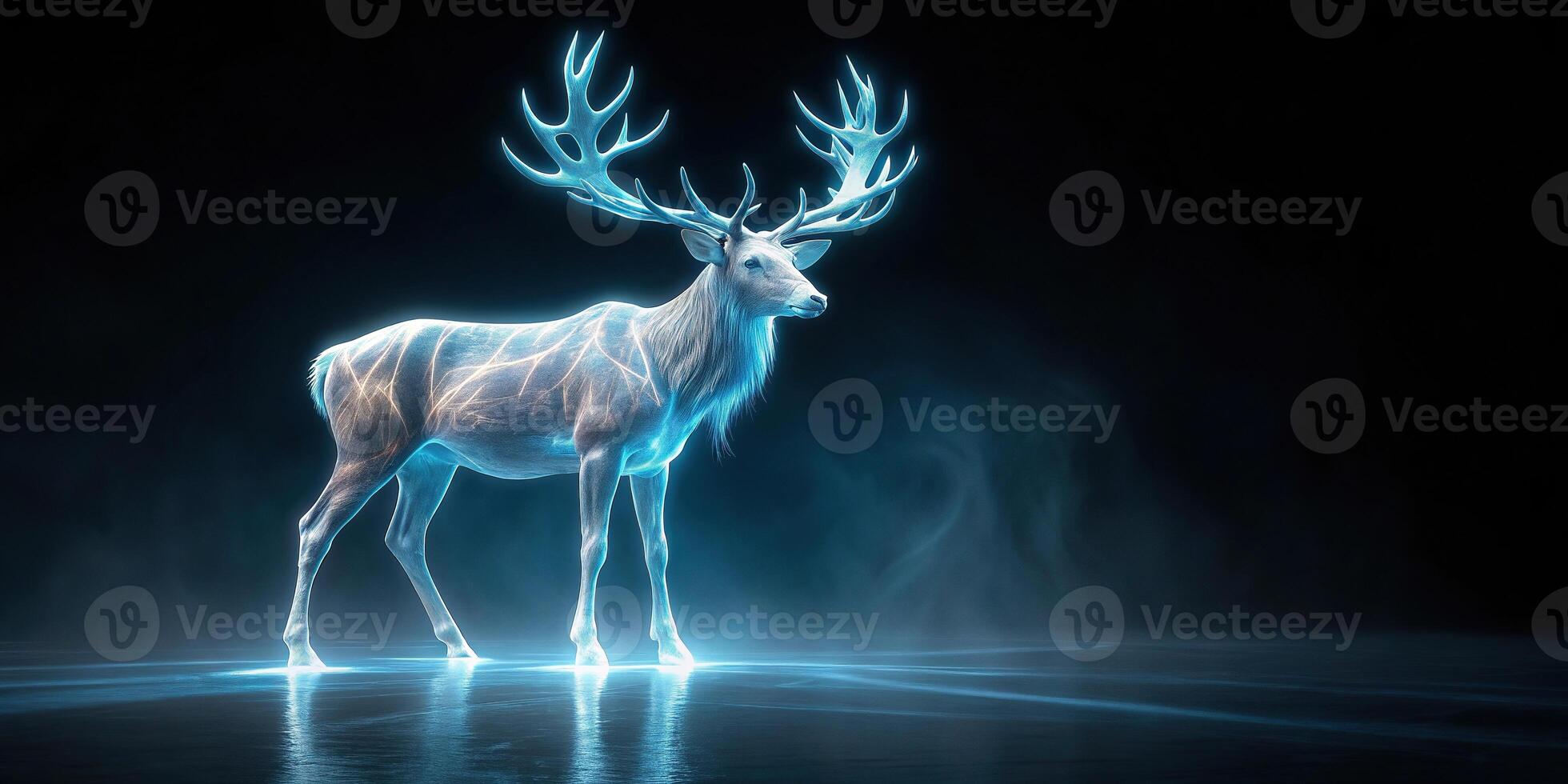 eerie holographic elk spirit reflected in translucent hologram photo
