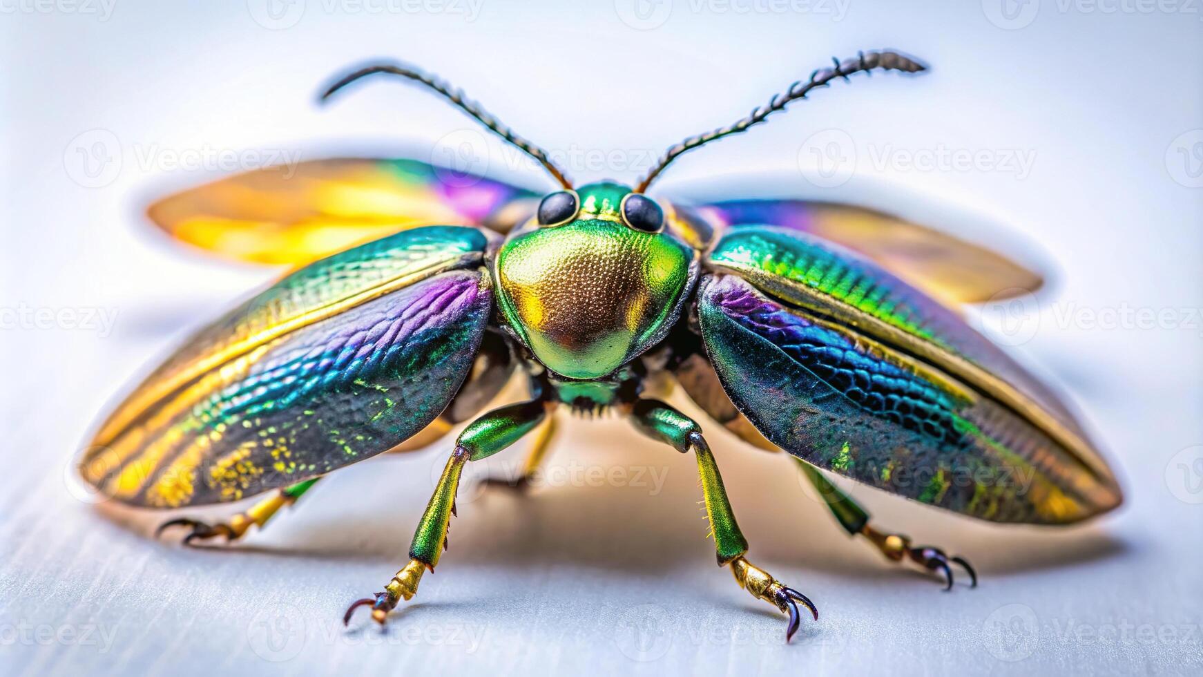 Delicate porcelain beetle with wings resembling chinese pottery from a low angle view photo