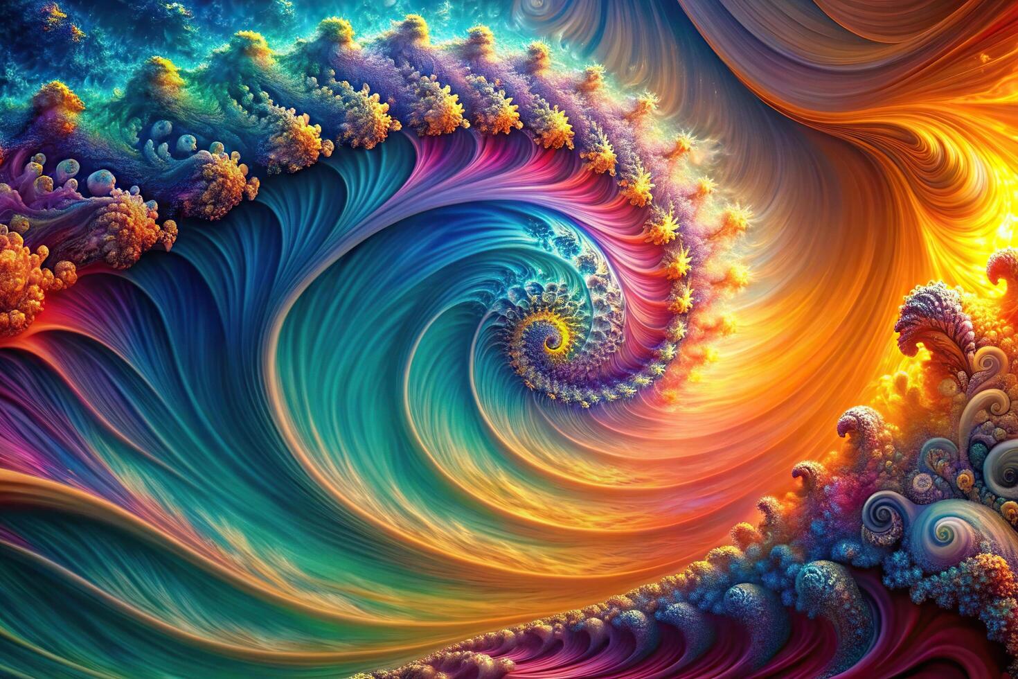 Dynamic abstract wave with colorful fractal patterns on a high angle view photo
