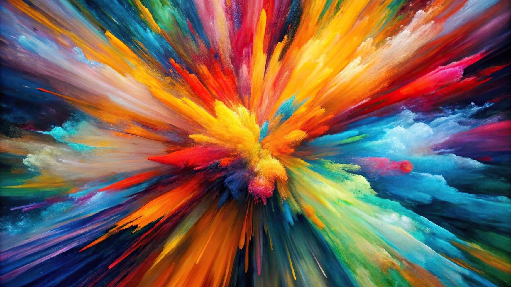 Dynamic abstract painting with bold brushstrokes and explosive color palette close-up photo