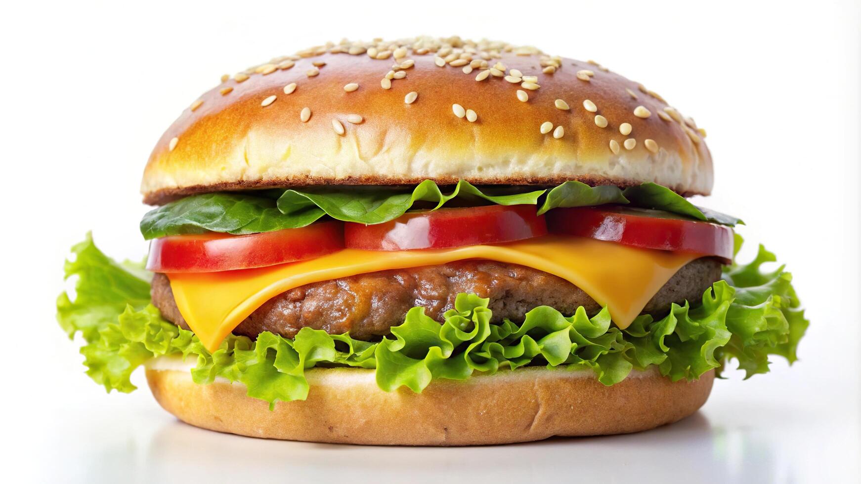 Delicious hamburger isolated on white background, long shot photo