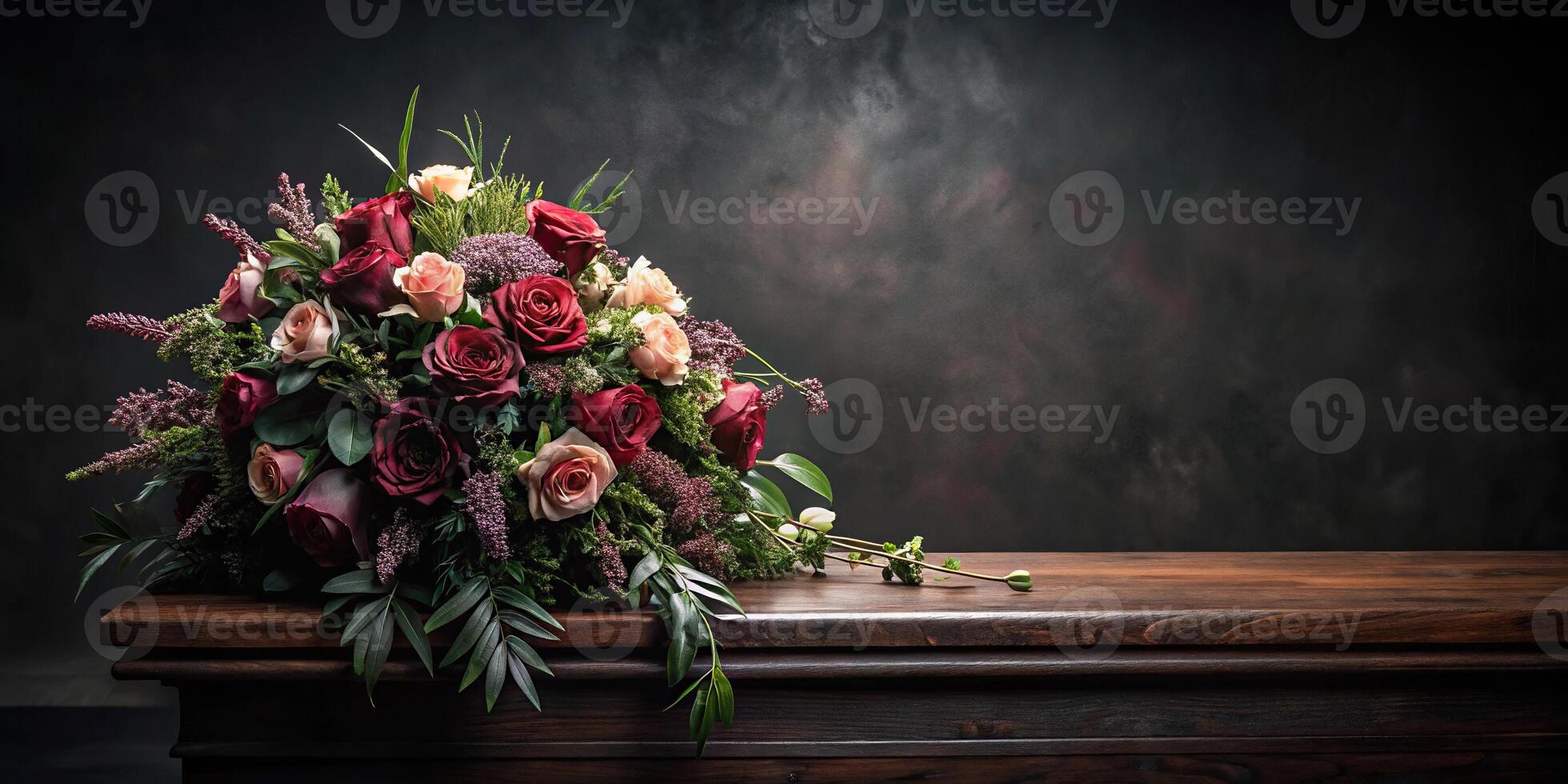 Dark, moody floral arrangement in forced perspective photo