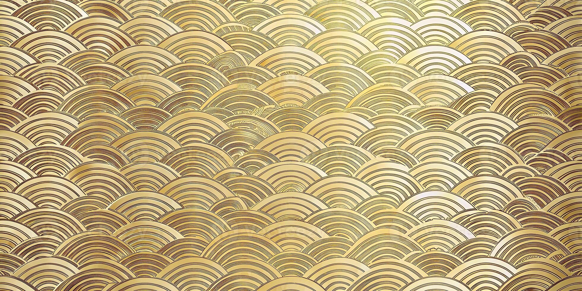 Elegant and modern patterned Japanese washi paper background with golden abstract wave patterns photo