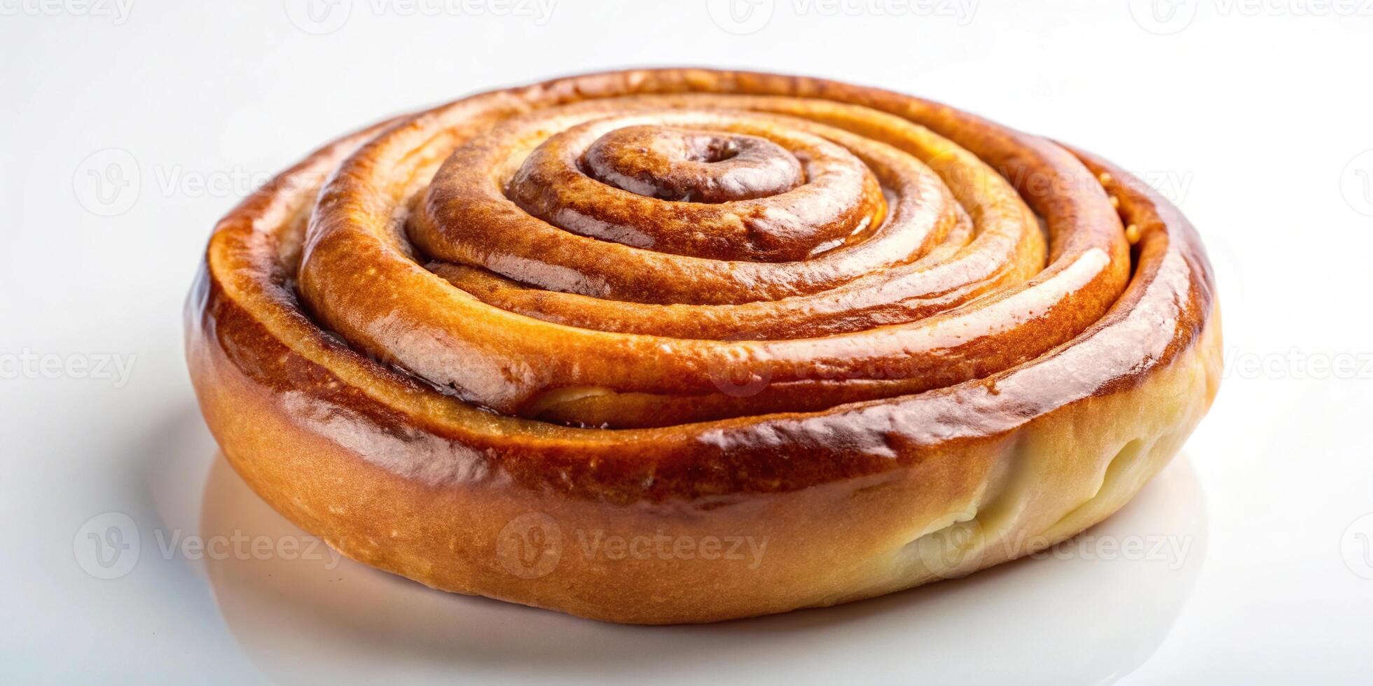 Delicious baked cinnamon roll with a fisheye perspective photo