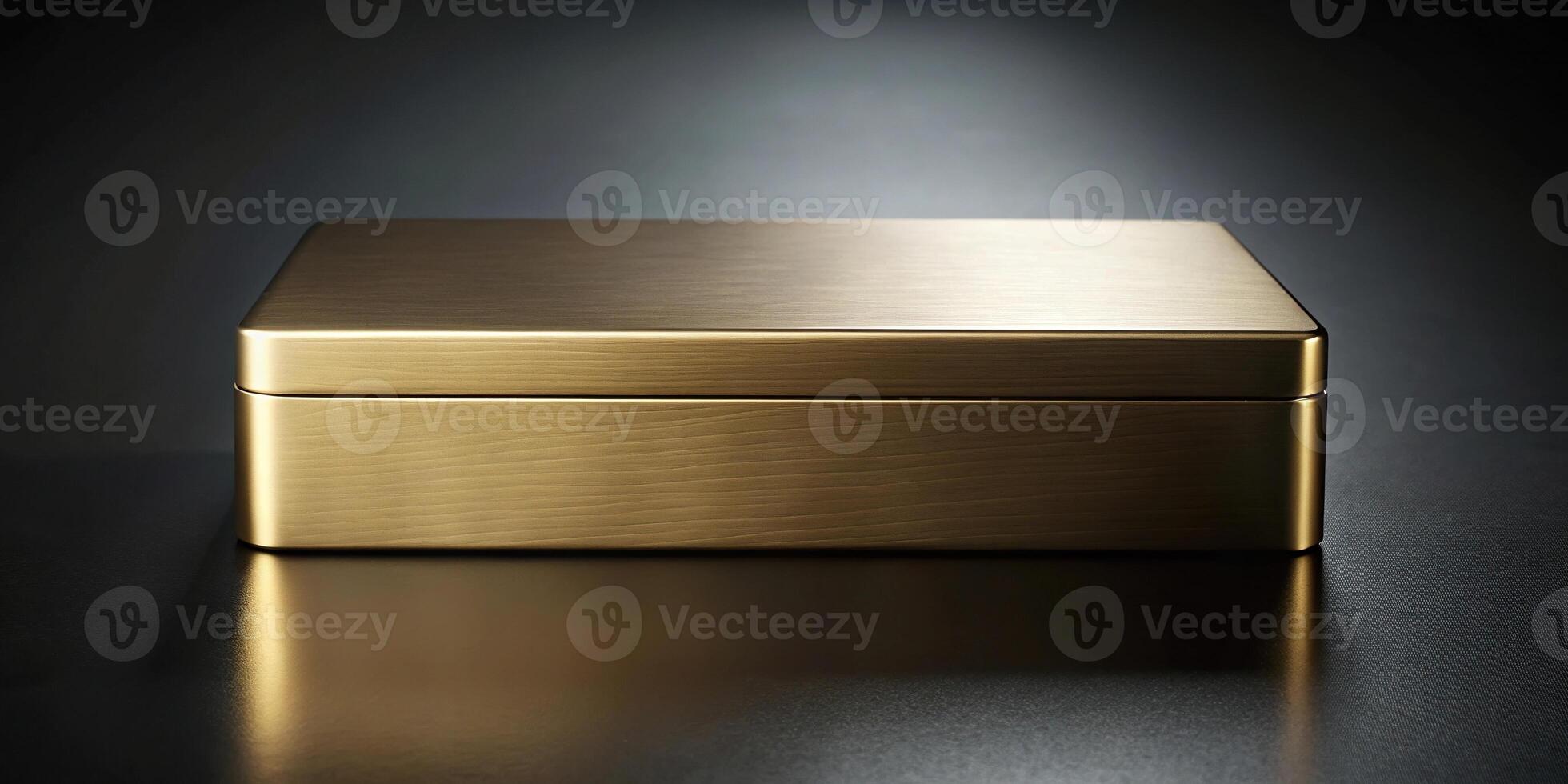 elegant gold rectangular box on dark surface photo