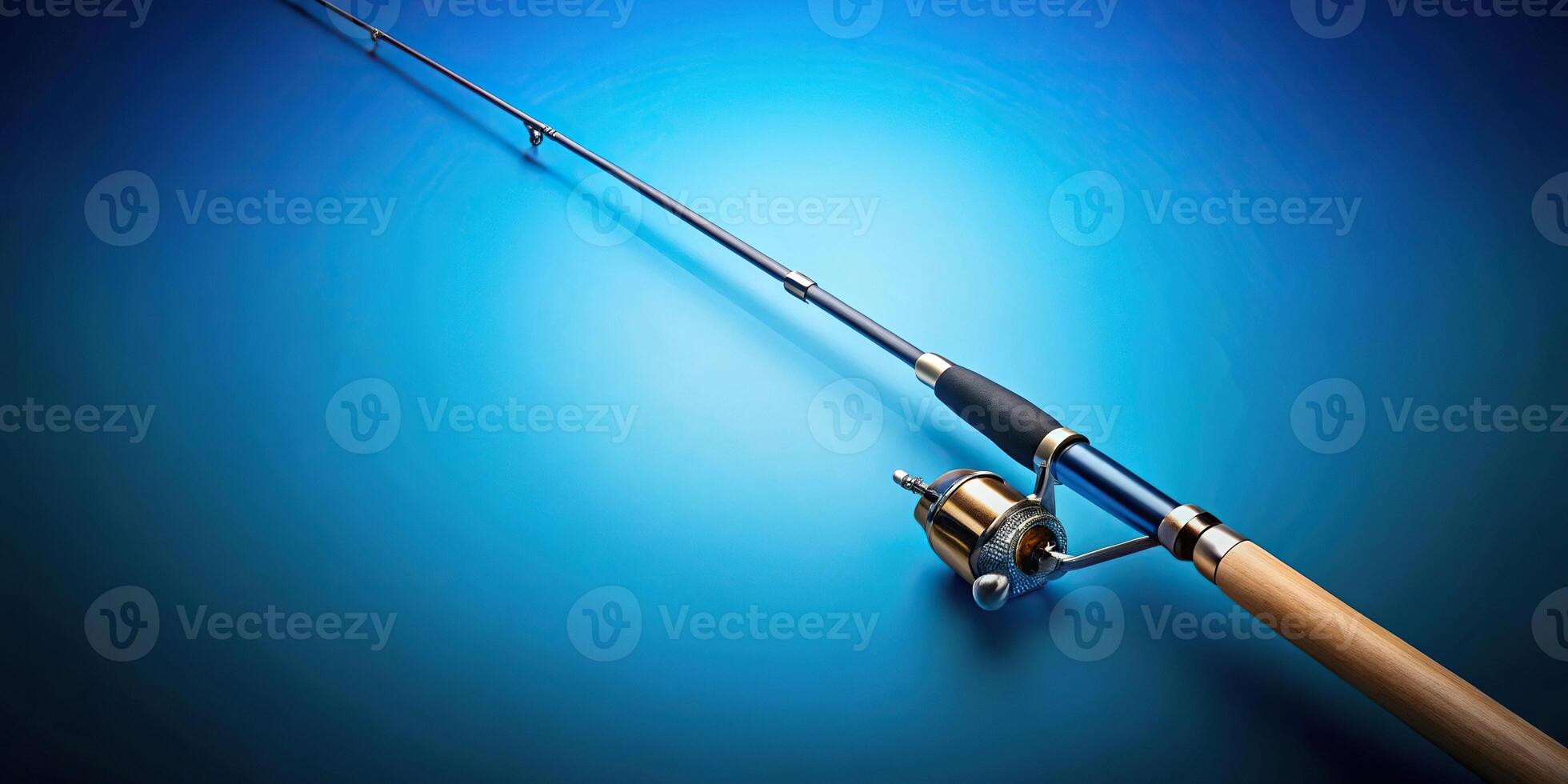 Elegant fishing rod on a blue background photo