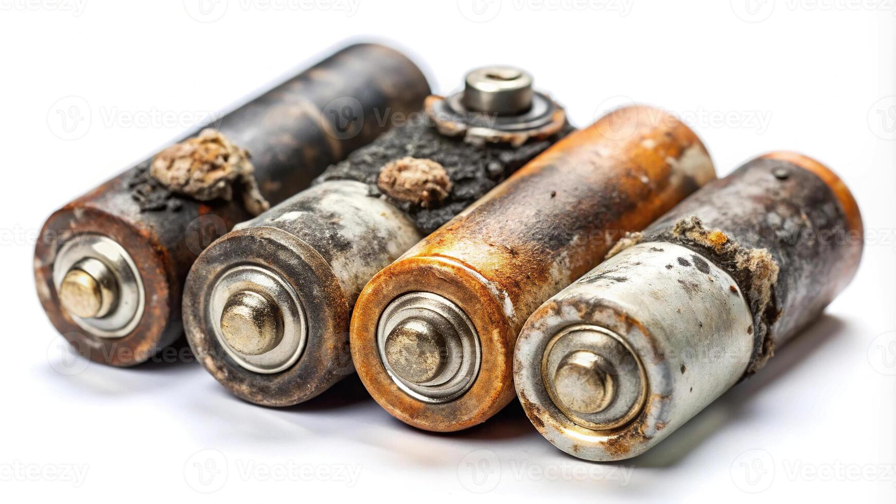 Damaged and corroded batteries isolated on white background Medium Shot photo