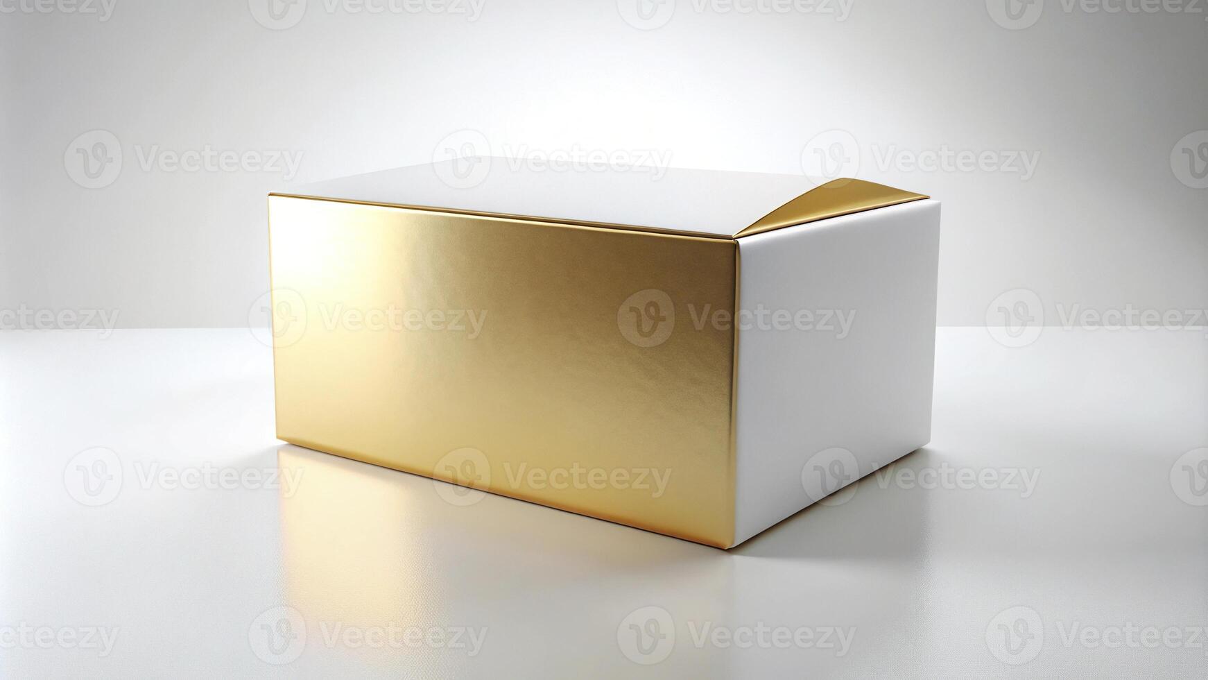 Luxurious blank white and gold carton box packaging with shallow depth of field photo