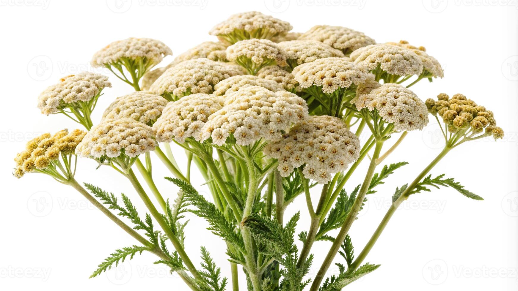 Panoramic view of Yarrow blooming plant bouquet isolated on white background photo