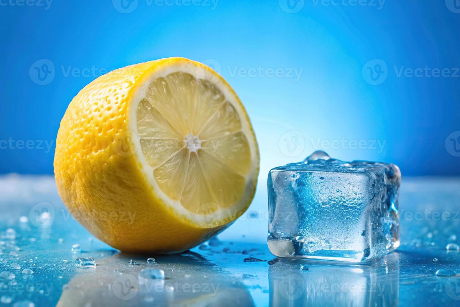 Elegant lemon isolated on blue ice background photo