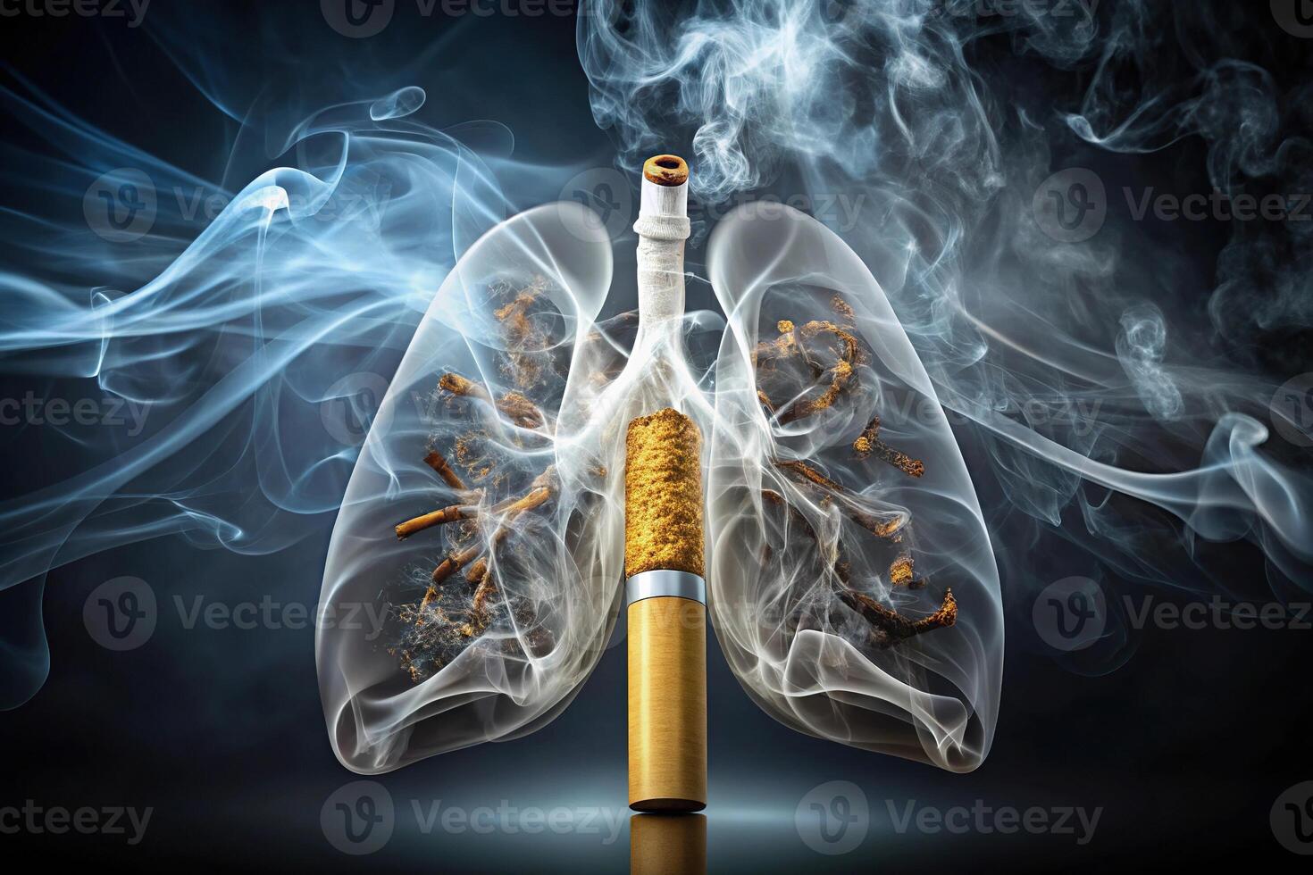 Damage to lungs and diseases caused by smoking cigarettes photo