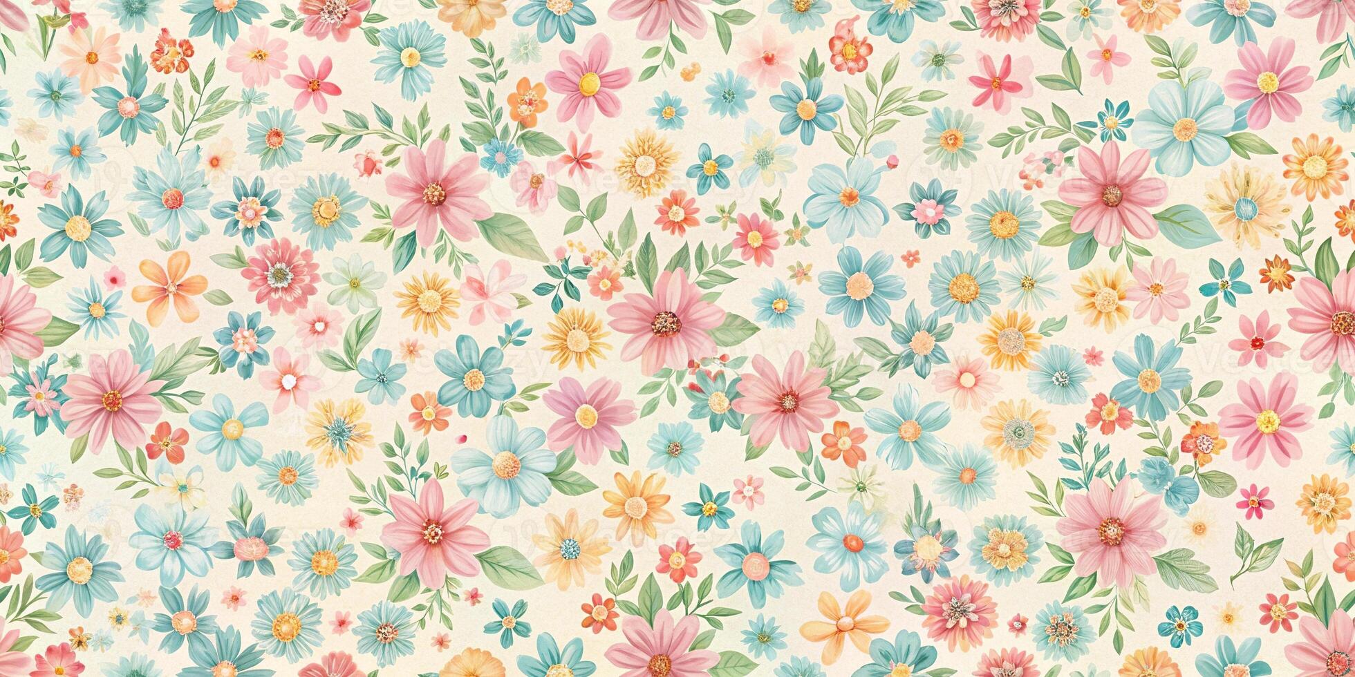 Cute small pastel color flowers on white background seamless pattern photo