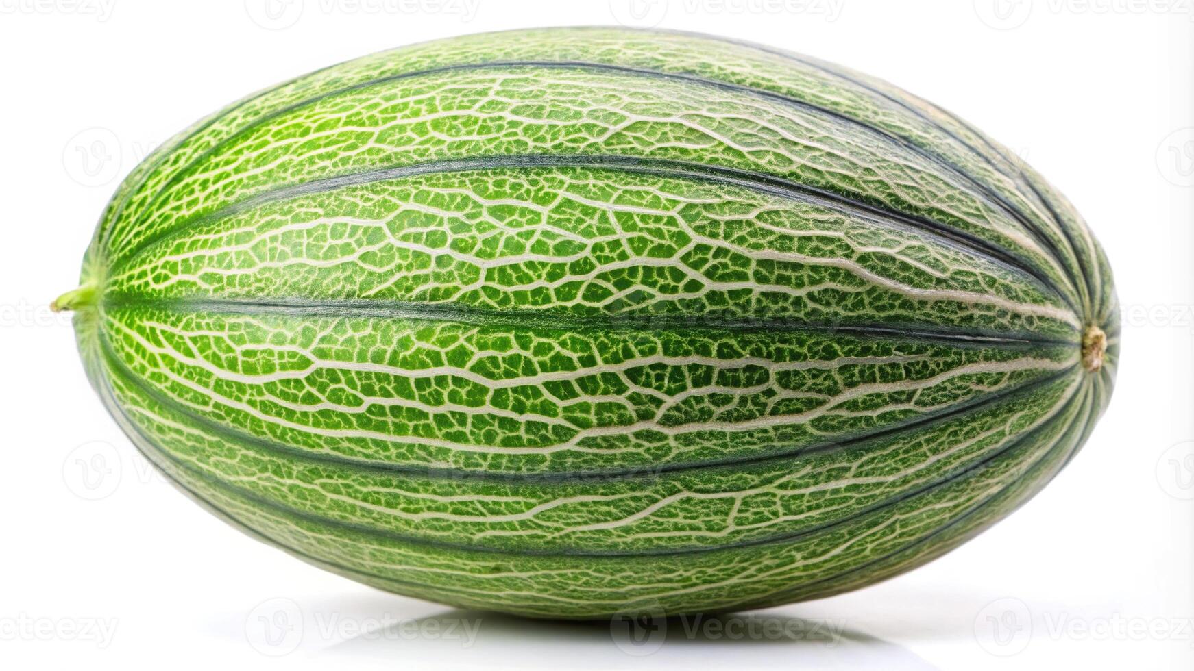 Green melon isolated on white background with clipping path, macro shot photo