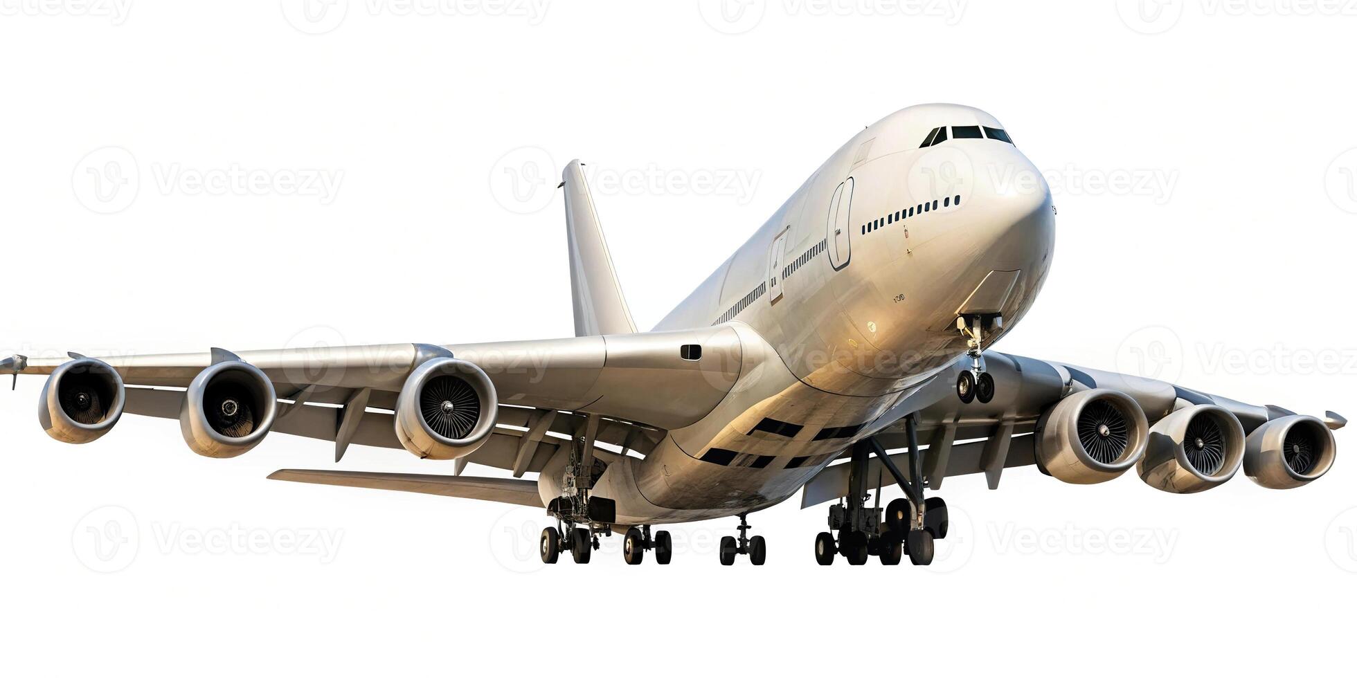 Jumbo size airplane with four engines isolated on white background photo