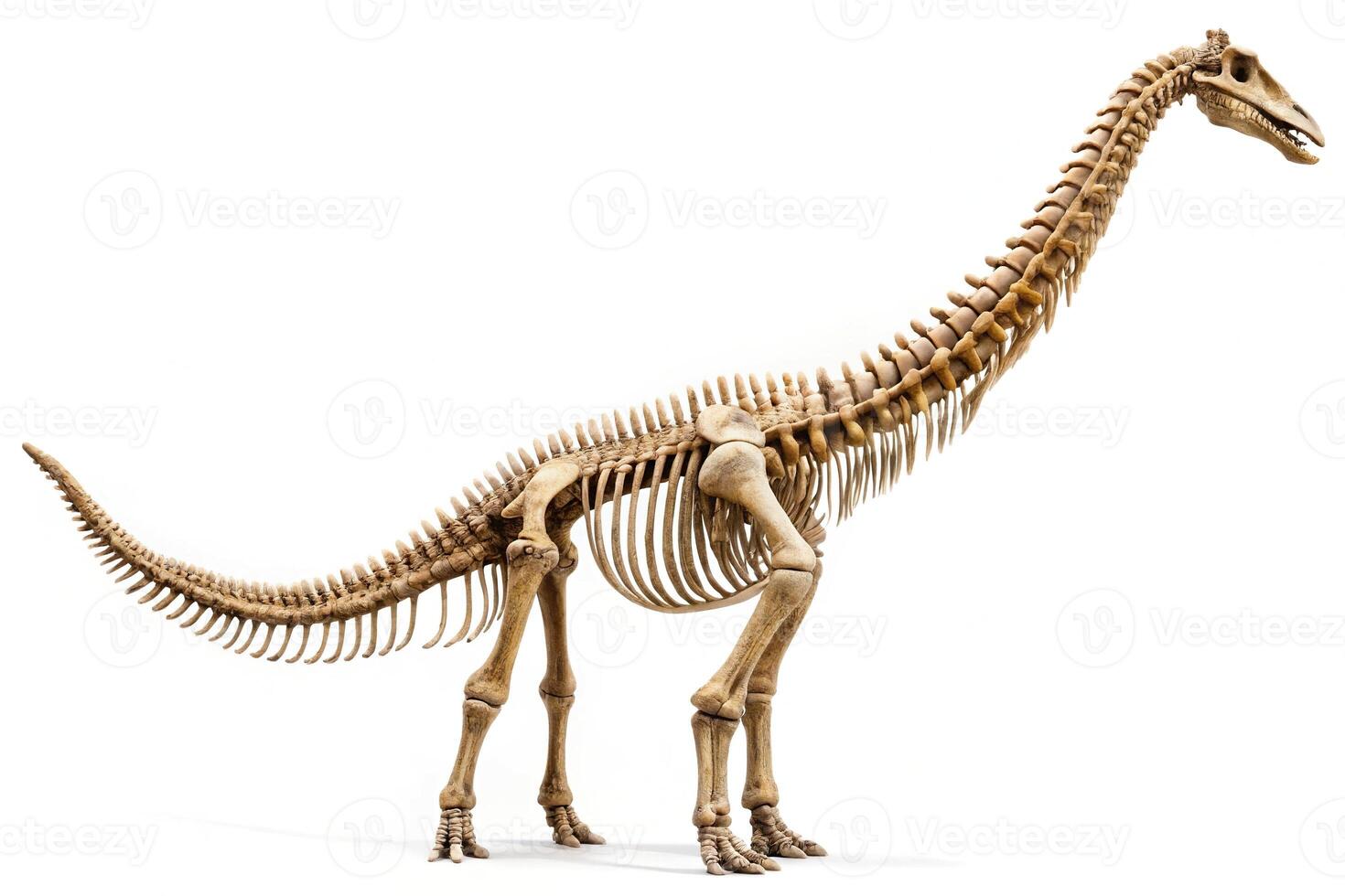 Long neck dinosaur fossil Brachiosaurus skeleton isolated on white background photo