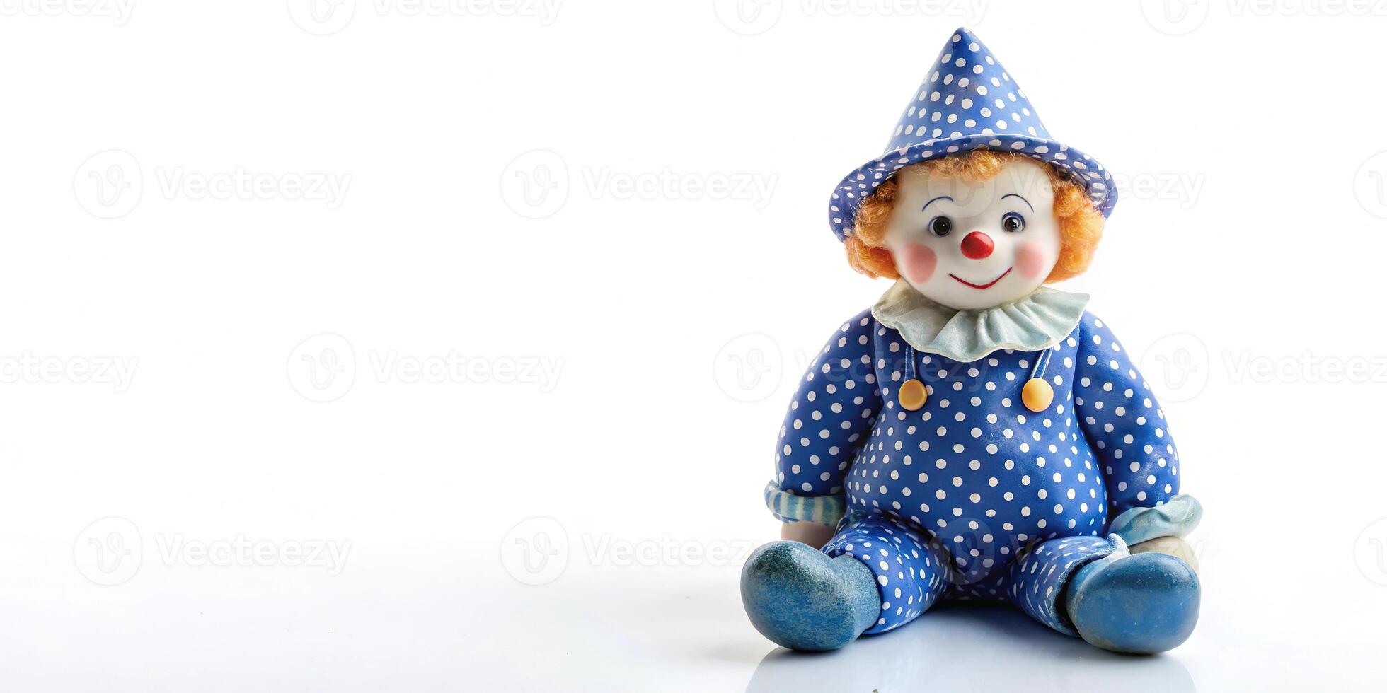 Little porcelain clown isolated on white background photo