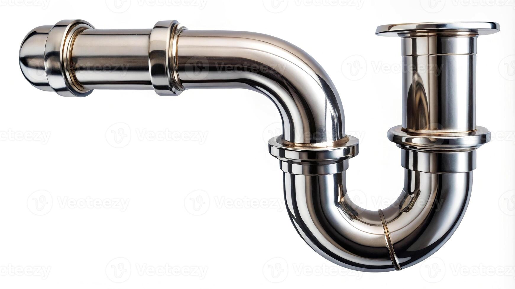 Leaking stainless steel sink pipe isolated on white background photo