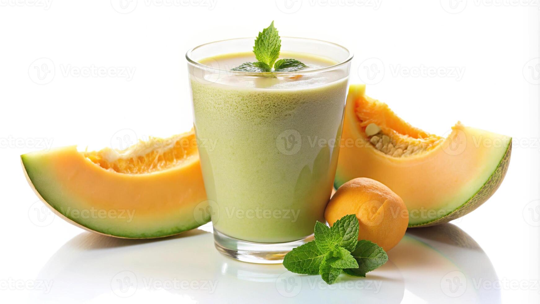 Juicy honeydew, sunlady, and cantaloupe melon slices on white background photo