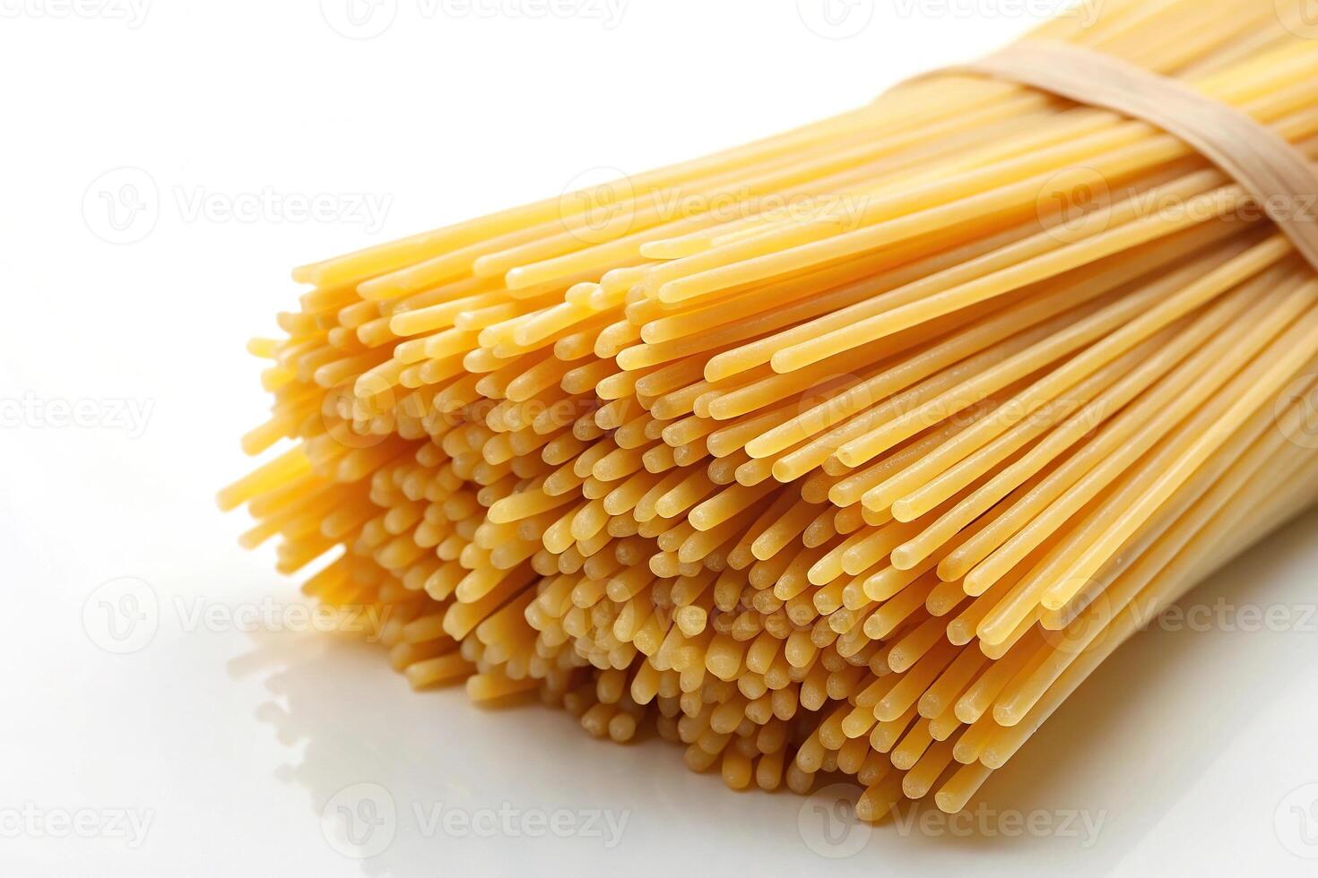Low angle view of spaghetti on white background photo