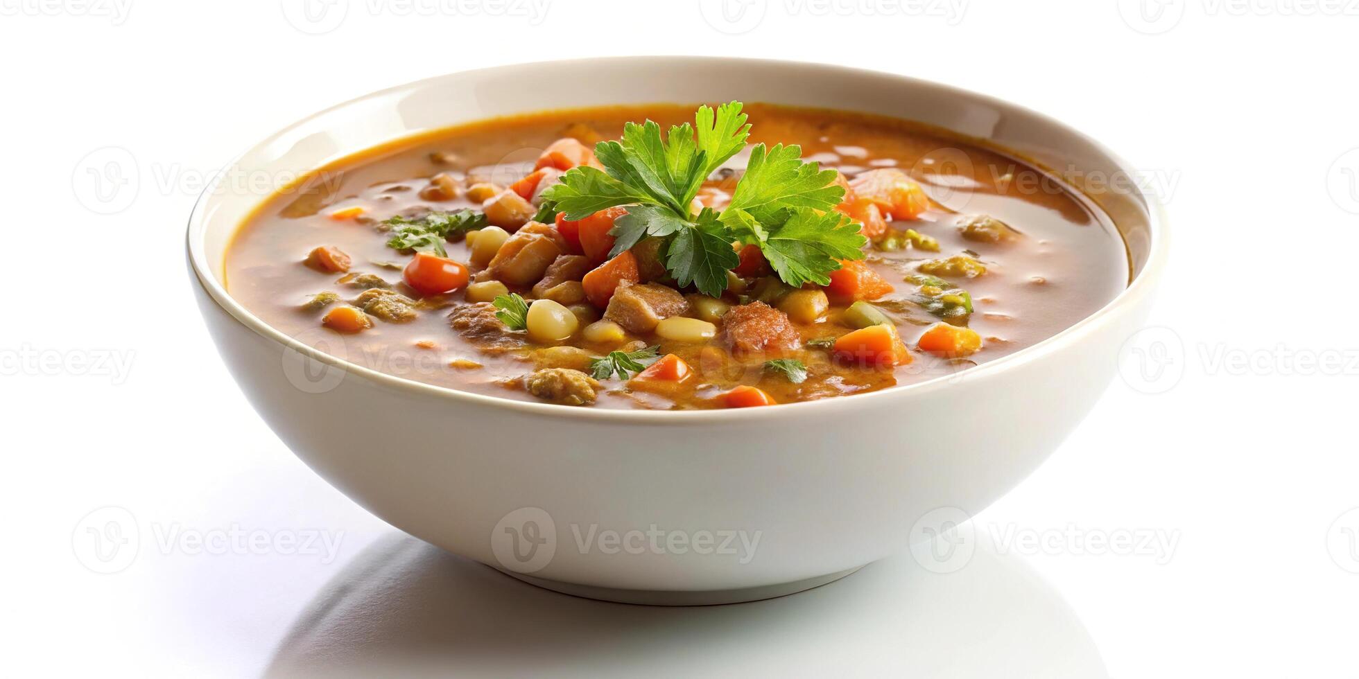 Lentil soup in a bowl on white background photo
