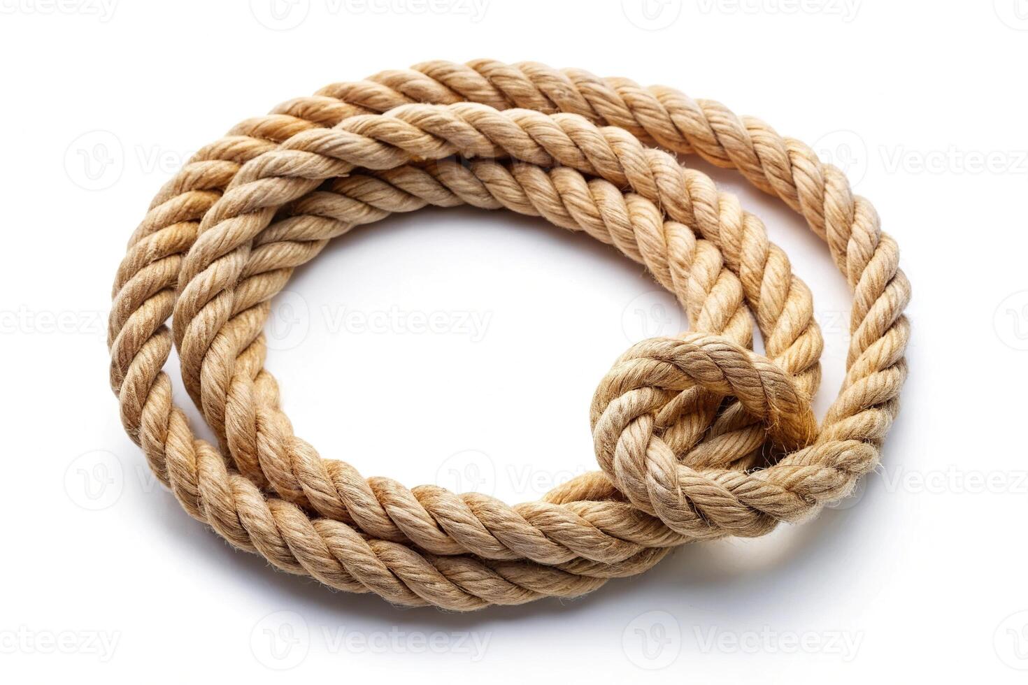 jute twisted linen rope loop on white background reflected photo