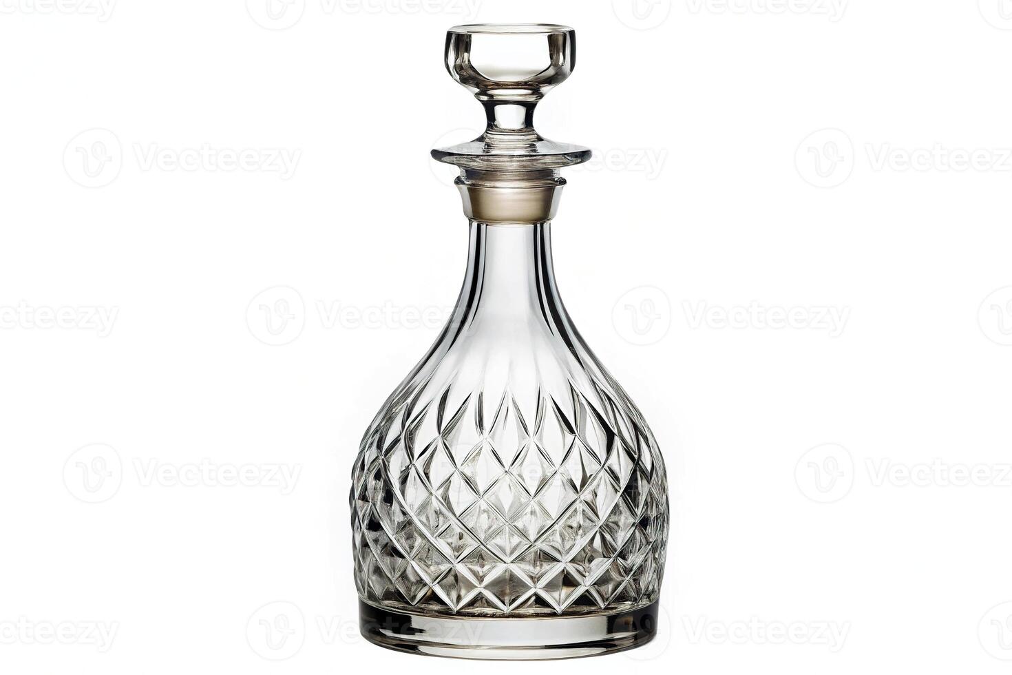 Medium shot of crystal glass decanter isolated on white background photo