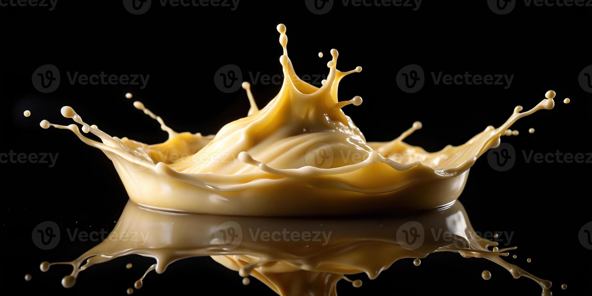 Mayonnaise sauce splash on black background with selective focus photo