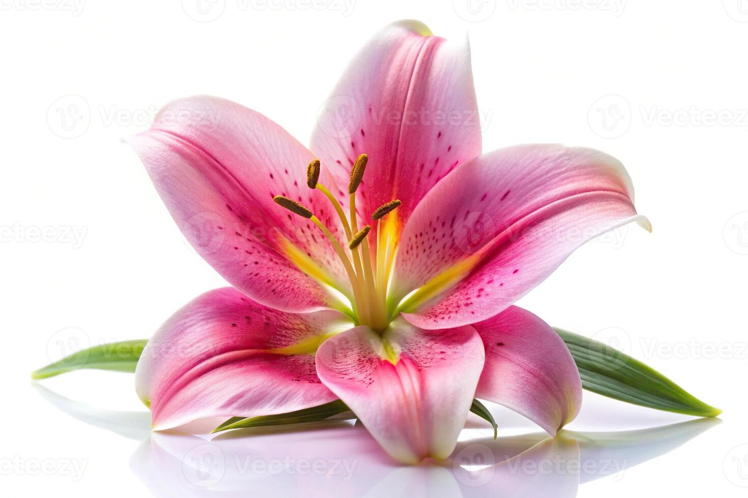 Macro picture of romantic pink lily isolated on white photo