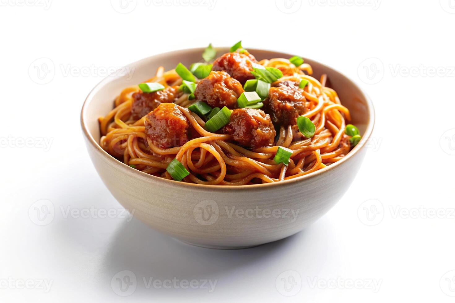 Manchurian noodles bowl isolated on white background photo